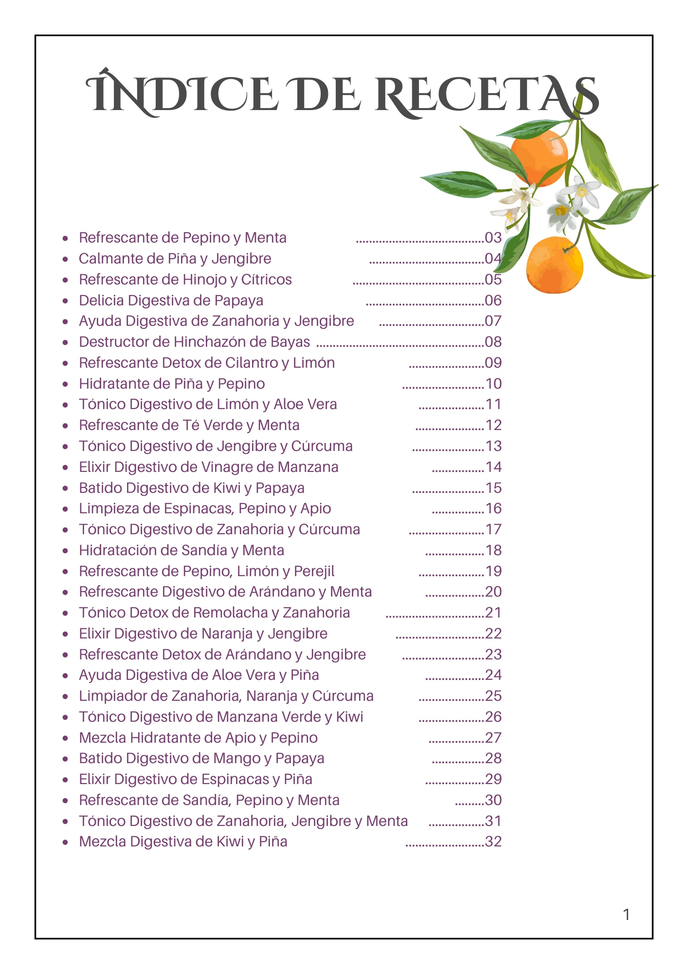 INDICE DE RECETAS