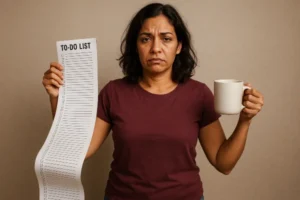 mujer ocupada pero determinada